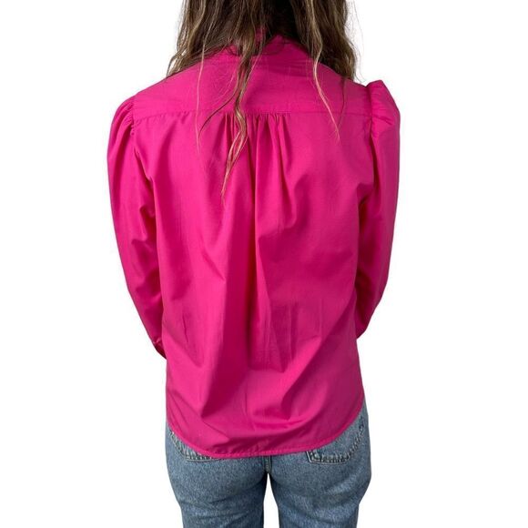 Vintage 90s Women’s Steven Barry Button Down Blouse Hot Pink Neck Tie Size Small - Picture 4 of 5